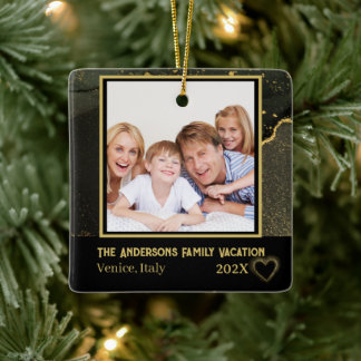 Fotosvart för familjen Vacation och guld Julgransprydnad Keramik