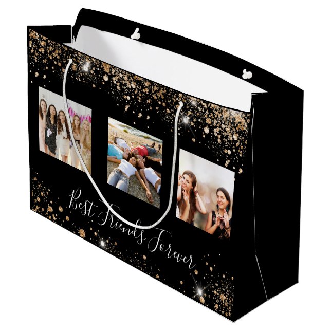 Fotosvart guld glitter-födelsedag för bästa vänner (Baksidan Vinklad)