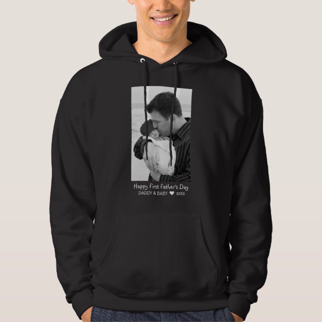 Fotosvart lycklig för nya pappa Baby Fars dag Hoodie (Framsida)