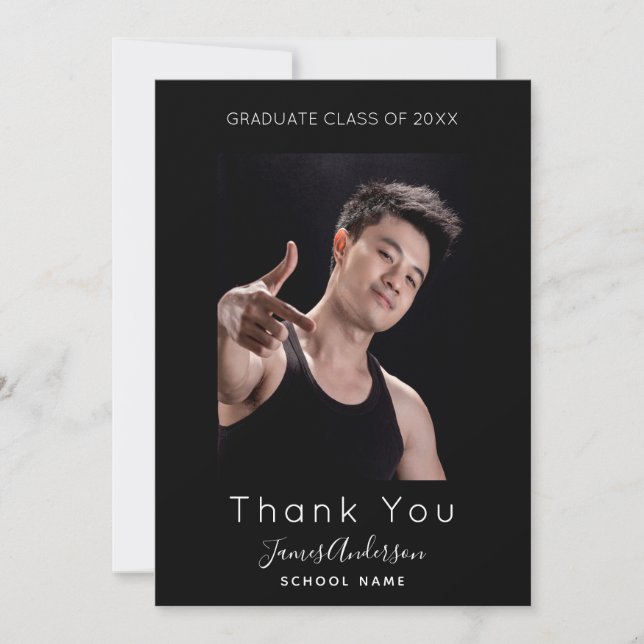 Fotosvart, vit modern studenten tack kort (Framsida)