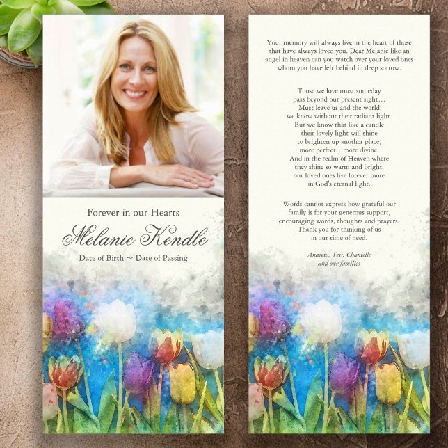 Fotosympati Blommigt Funeral Tack you Card Inbjudningar (Pretty Watercolor Flowers Photo Memorial Sympathy Funeral Thank You Cards)