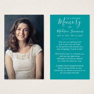 Fotosympati Funeral Memorial Teal Prayer-kort Visitkort