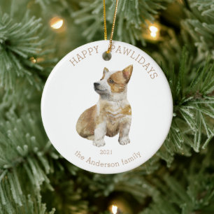 fotot av vattenfärgsfärgcorgi lycklig pawlidays julgransprydnad keramik