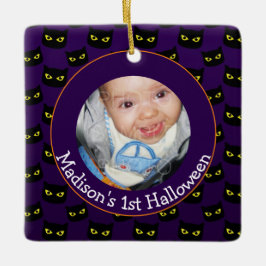 Fotot Black lila cat mönster 1st Halloween baby Julgransprydnad Keramik