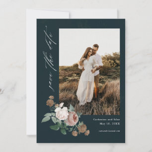 Fotot Boho blommigt bröllop sparar datumet Inbjudningar