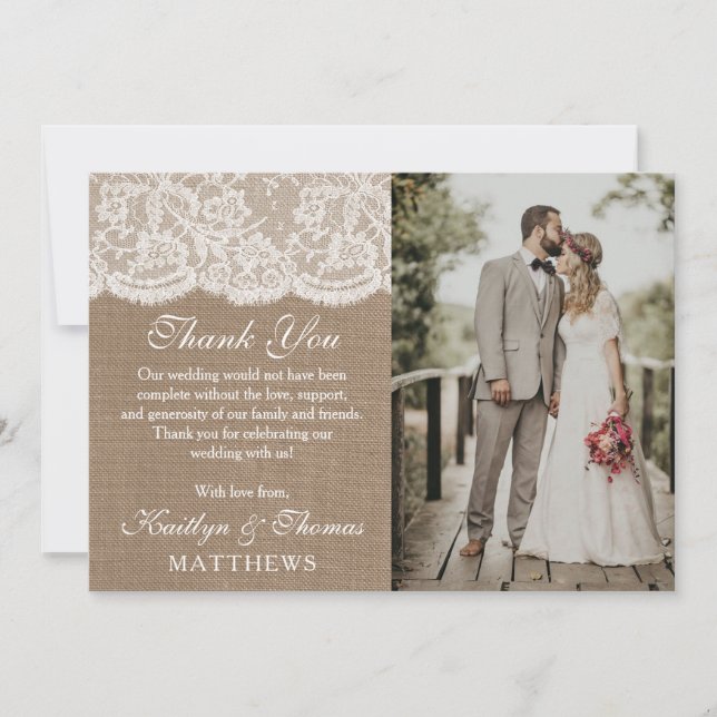 Fotot för insamling av Burlap & Snöre Bröllop Tack Kort (Framsida)