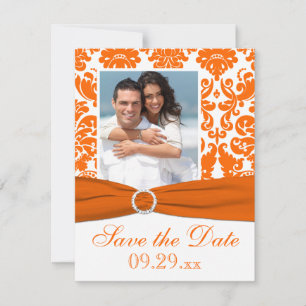 Fotot för tryckt RIBBON Orange Damask - spara datu Datumet