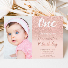 Fotot från Faux ro guld glitter, första födelsedag Inbjudningar