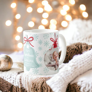 Fotot från första julmas-mormklockblåsnowflake kaffemugg