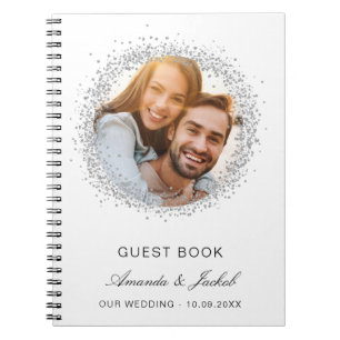 Fotot Guest bok bröllop, vit silver glitter Anteckningsbok