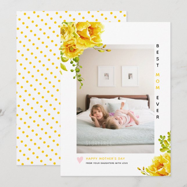 Fotot gula blommor Best Mamma Aldrig Mors dag Julkort (Fram/baksida)
