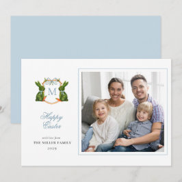 Fotot hälsning i Topiary Bunny Monogram Påsk Julkort
