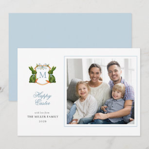 Fotot hälsning i Topiary Bunny Monogram Påsk Julkort