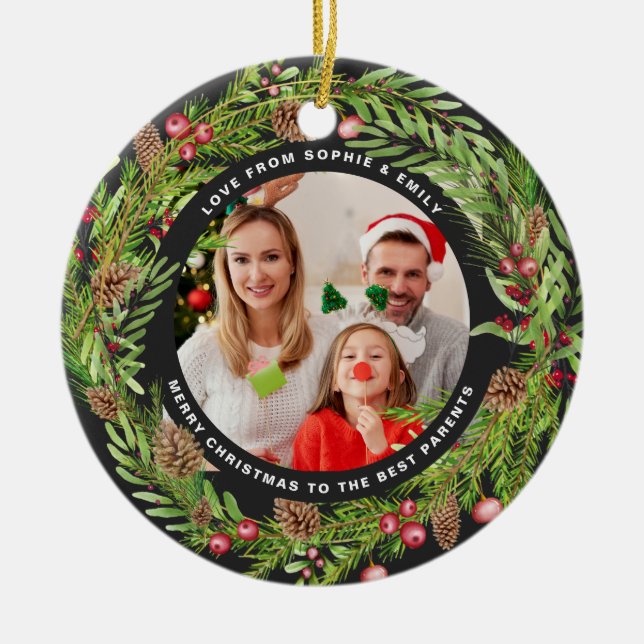 Fotot Julsvart för familjeblad Julgransprydnad Keramik (Framsidan)