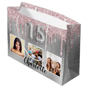 Fotot namn i Quinceanera silver glitter