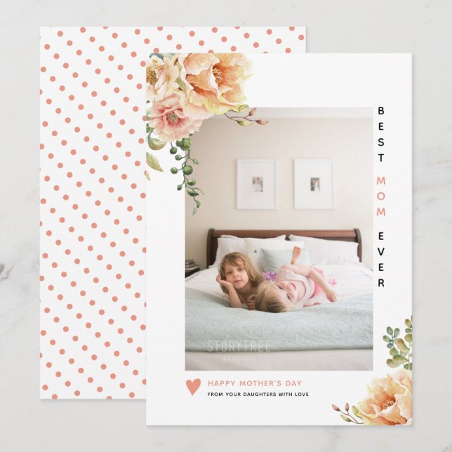 Fotot Peach-blommor Best Mamma AldriMors dag Julkort (Fram/baksida)