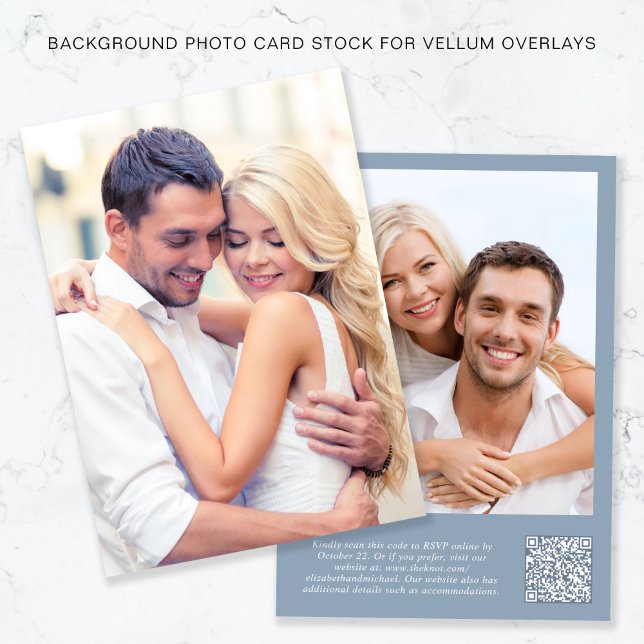 Fotot QR-kod - Dusty Blue Background Vellum Overla Inbjudningar (Skapare uppladdad)