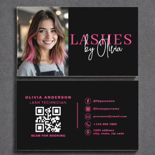 Fotot QR-kod Lash Technician Shock rosa Black Visitkort