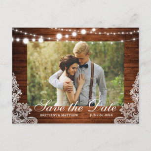 Fotot Rustic Wood String Ljus Snöre Spara datum Vykort