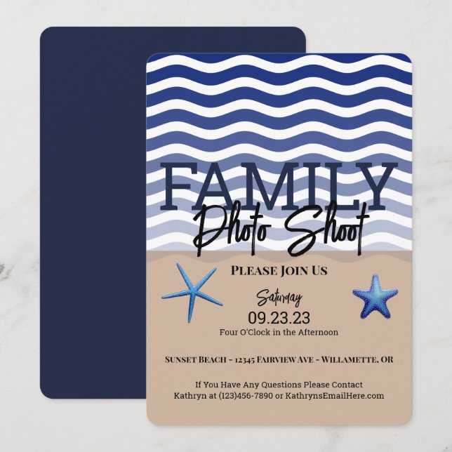 Fototagning av "Beach"-familjen Inbjudningar (Fram/baksida)