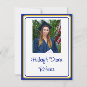 Fototak och diplomat Royal Blue & Guld Studenten Inbjudningar
