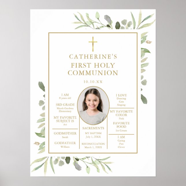 Fototecken för Greenery First Communion Roligt Fac Poster (Framsidan)
