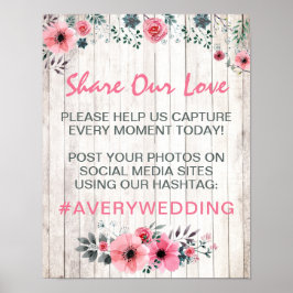 Fototecken för Rustic Wood Blommigt Bröllop Hashta Poster