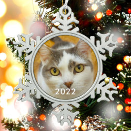 Fototext för anpassningsbar Pet-familjen Snöflinga Pewter Julgransprydnad