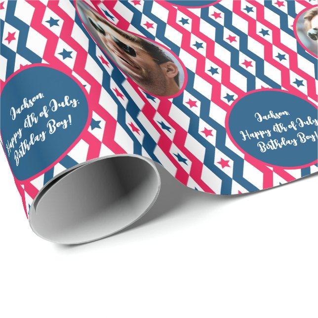 Fototext Red Blue Vit 4:e juli-diamanten Presentpapper (Rullad Hörn)