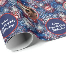 Fototext Röd blå vit 4:e juli födelsedag Presentpapper