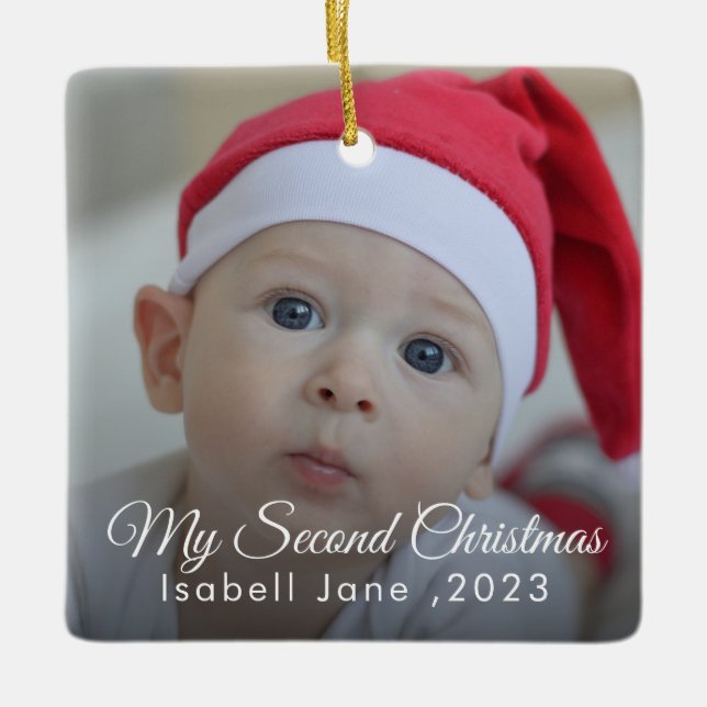 Fototextmall för andra julfamiljen i Anpassningsba Julgransprydnad Keramik (Framsida)