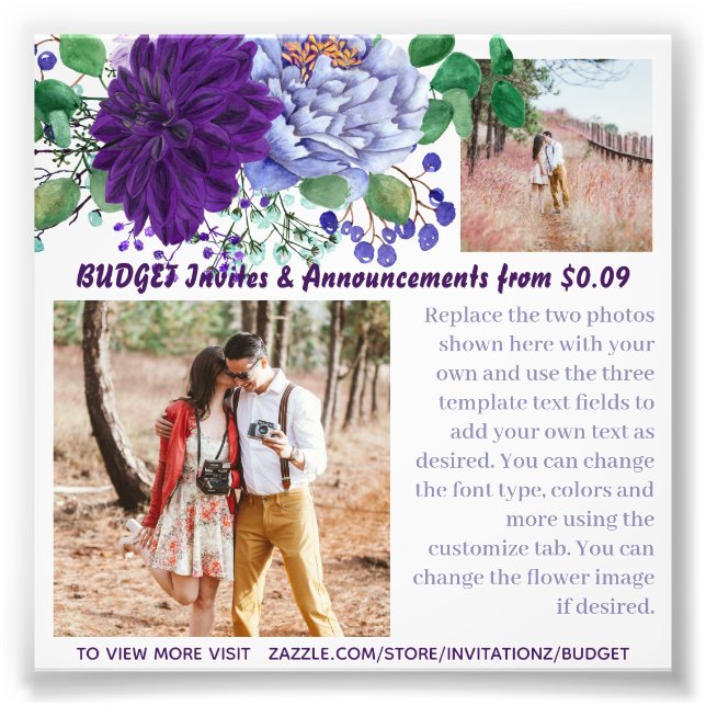 Fototextmall för BUDGET Rustic Blåa blommor Fototryck (Framsidan)