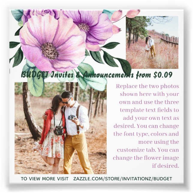 Fototextmall för BUDGET Rustic Lila blommor Fototryck (Framsidan)