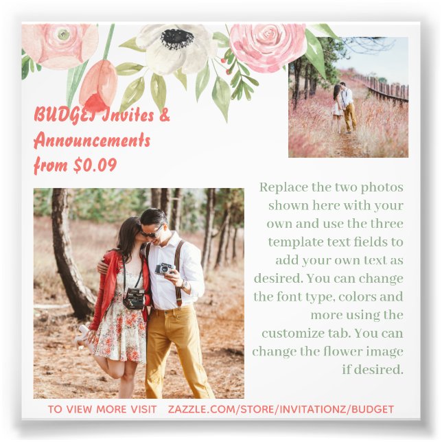 Fototextmall för Rosa av hörselblommor i BUDGET Fototryck (Framsidan)