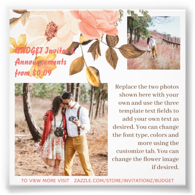 Fototextmall för Rosa av hörselblommor i BUDGET Fototryck (Framsidan)