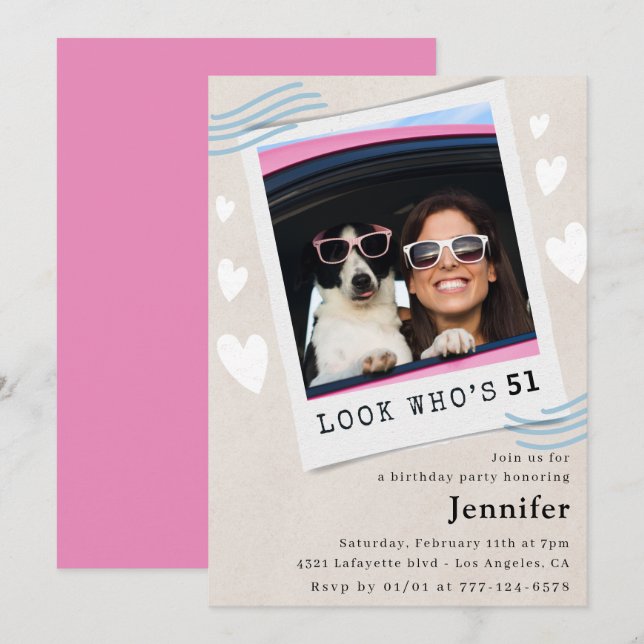 Fototitta vem som fyller 51 år inbjudningar (Fram/baksida)