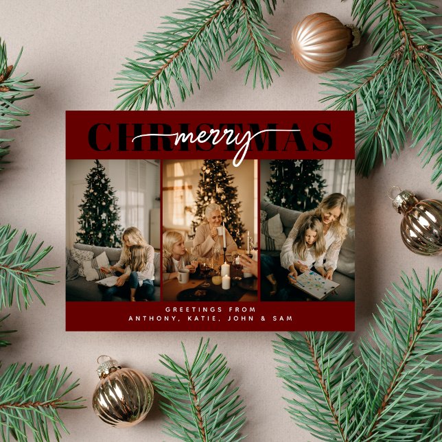 Fototypografi för god jul tre familjer helg vykort (Skapare uppladdad)