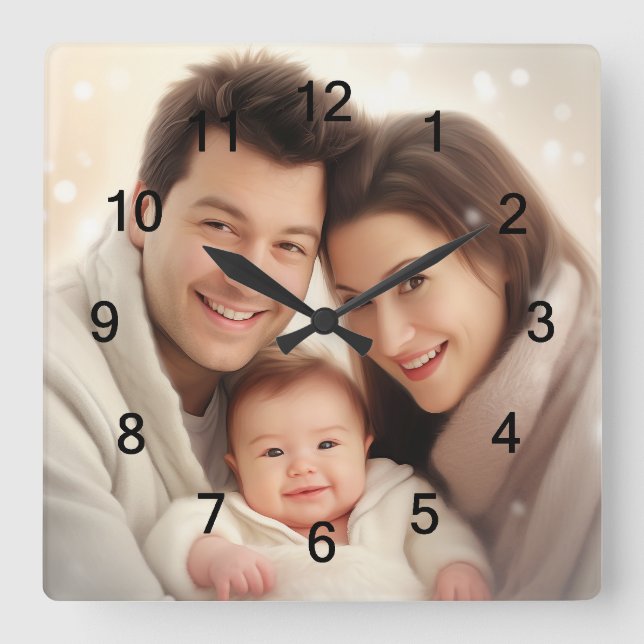Fotoväggen i favoritfamiljen fyrkantig klocka (Framsida)