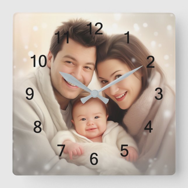 Fotoväggen i favoritfamiljen fyrkantig klocka (Framsida)