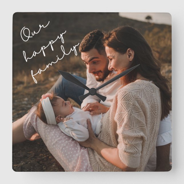 Fotoväggsklocka för vår Lycklig-familj Fyrkantig Klocka (Framsida)