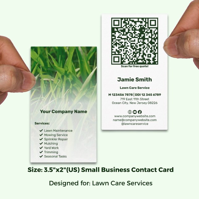 Fotovård för landskapskod QR-kod för QR-Gräsmatta Visitkort (Landscape Branding QR Code Photo Lawn Care Business Card; Size 3.5 x 2 Inch (US))