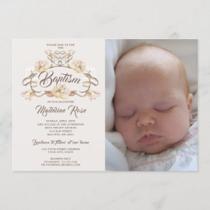 Fotovattenfärg Rustic Blommigt Baptism Inbjudningar