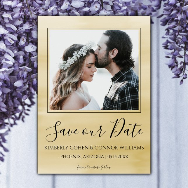 Fotovattenfärg Spara datum | GULT Datumet (Yellow Watercolor Photo Save the Date)