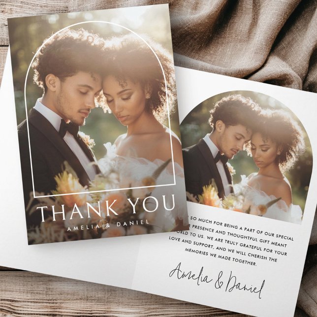 Fotovikt för elegant Arch Classic bröllop Tack Kort (Elegant arch classic wedding photo folded thank you card)