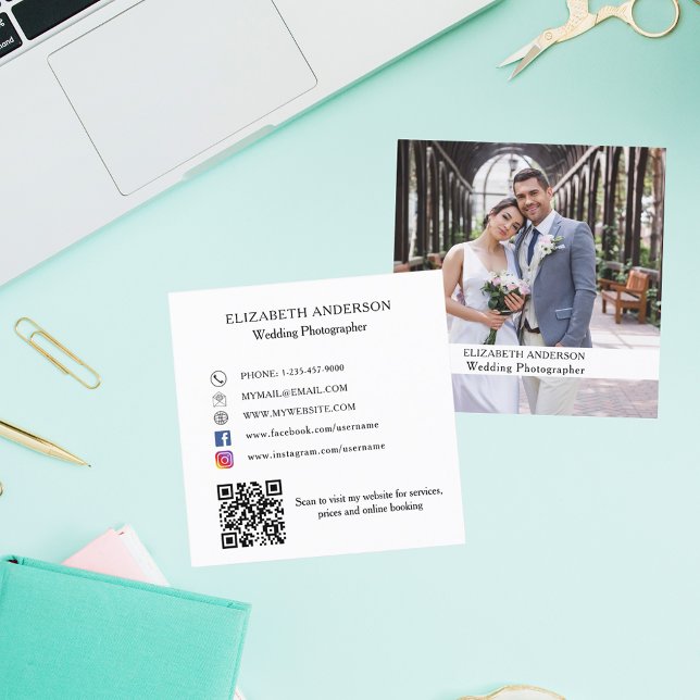 Fotovit svart QR-kod, social-media Fyrkantigt Visitkort (Skapare uppladdad)