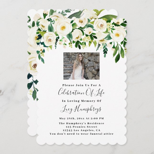 Fotovita vattenfärgsblommor Firande i Life Inbjudningar (Fram/baksida)