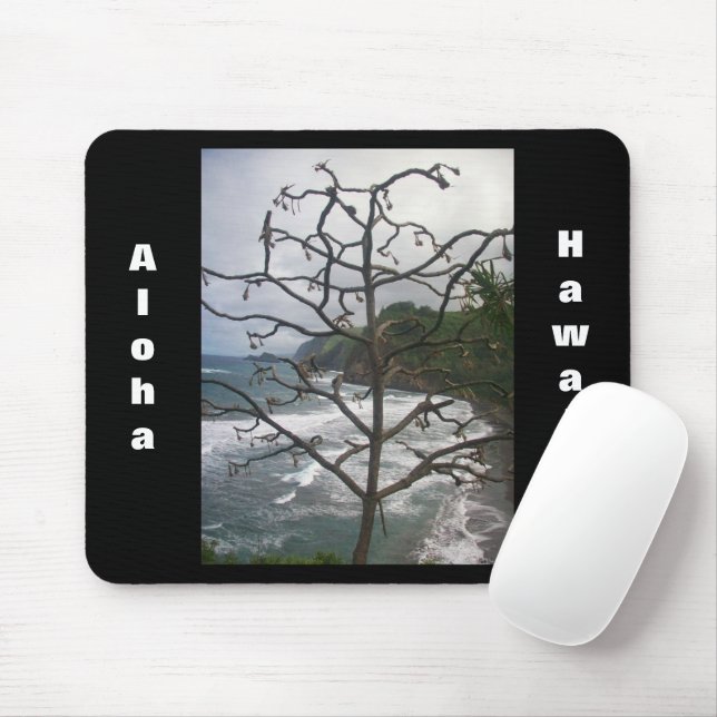 Fotovy för Hawaii Ocean Beach Träd Musmatta (Med mus)