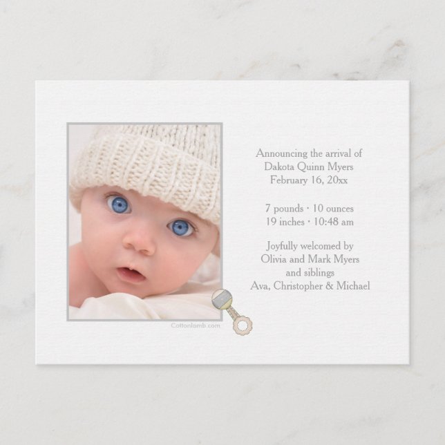 Fotovykort för födelsemeddelande meddelande vykort (Framsida)