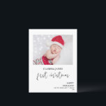 Fotovykort för första julklapp vykort<br><div class="desc">Första julklapp Fotovykort Modern enbildsbild på det första fotopapportet för julfoto med en modern kalligrafi av enmonolinkalligrafin ord första jul och lilla Julgran teckning. Din jul hälsning visas på baksidan. Det här moderna första julfotopapporten är ett sött sätt att skicka en julfoto till familj och vänner hälsning med babyen.</div>