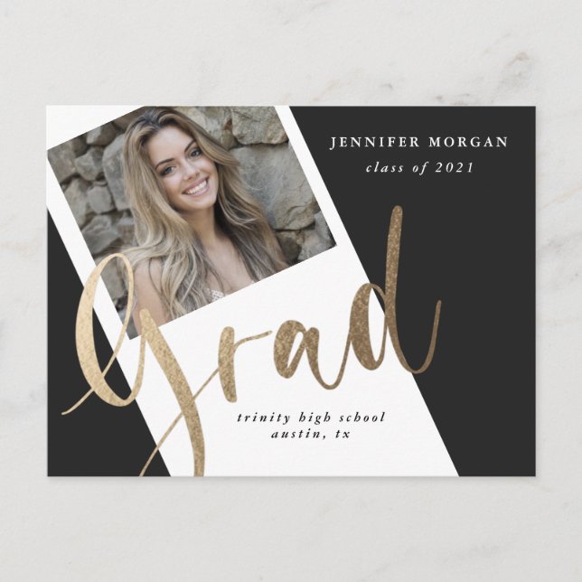 fotovykort för fotoannonsering i guld studenten vykort (Framsida)